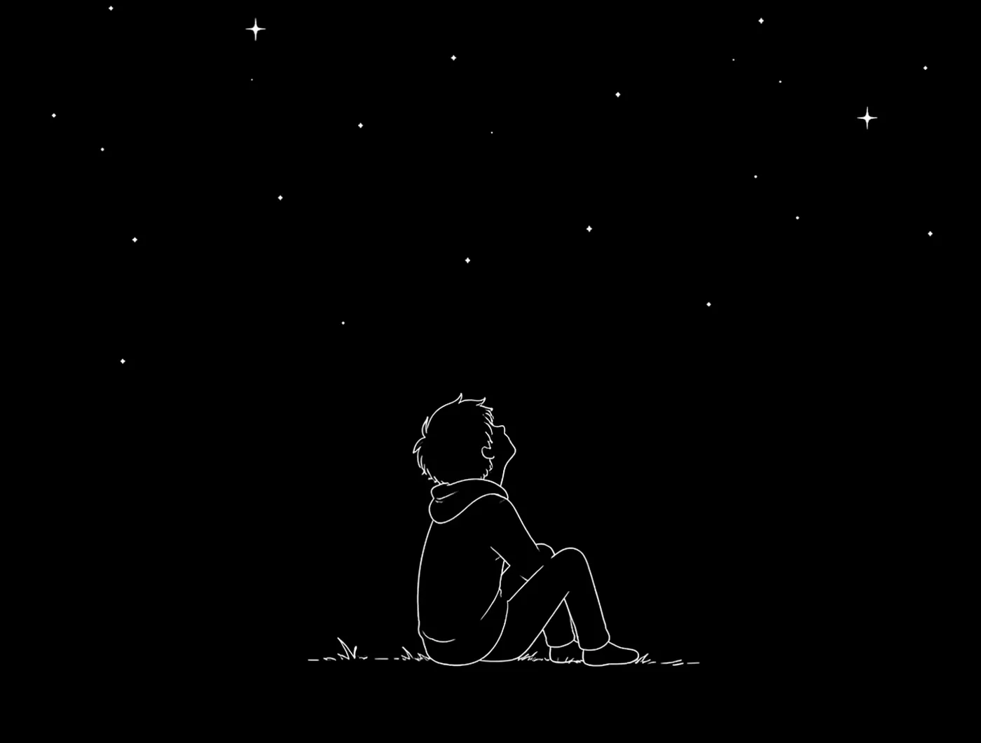 A child sitting under a starry sky