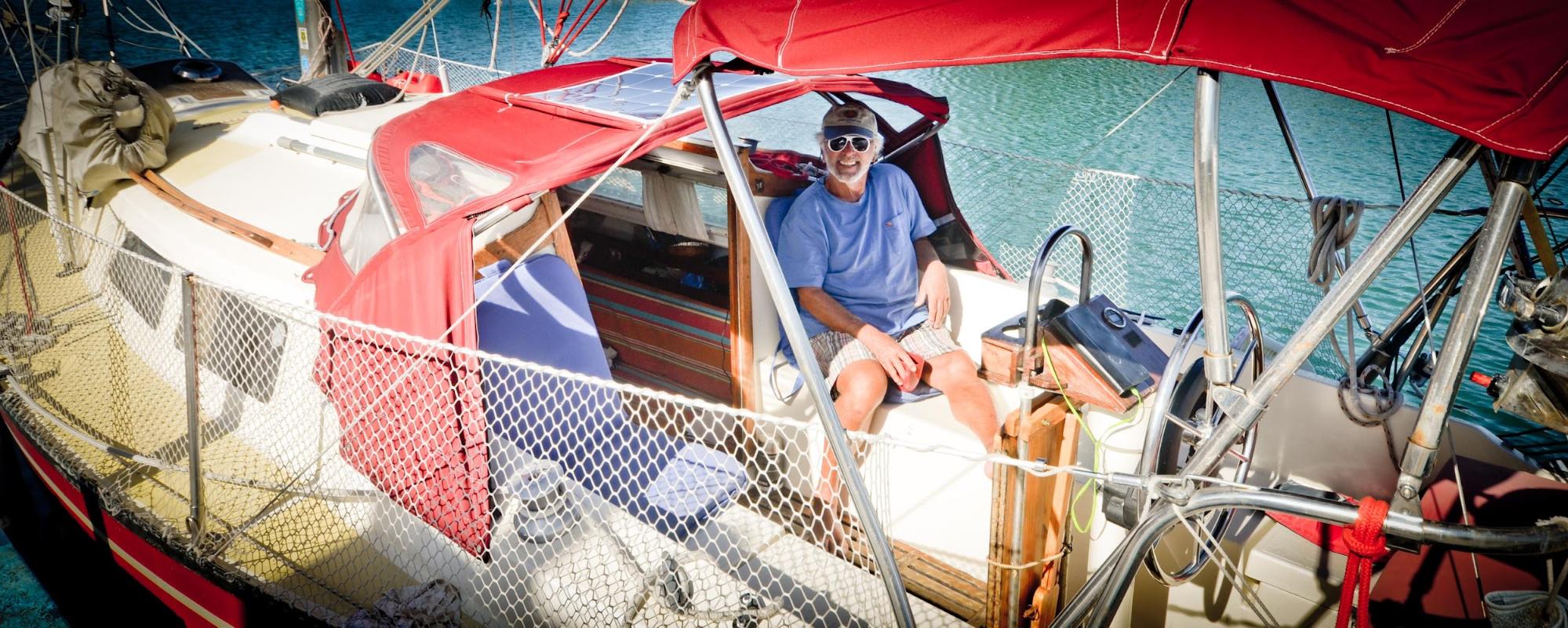 Captain Philippe Pelletier on his sailboat SurpriseS at Marina Hemingway